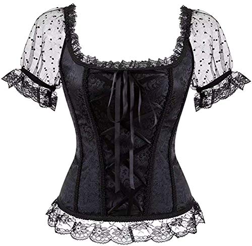 Damen-Überbrustkorsett mit Schnürung, Bustier, Dessous, Weste mit Ärmeln, Reißverschluss, Blumenmuster Gr. XXL, Schwarz von Bienwwow