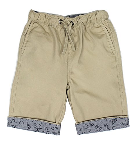 BIENZOE Jungen Baumwolle Köper Elastisch Taille Short Khaki Größe 8 von BIENZOE