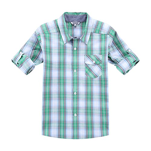 BIENZOE Jungen Baumwolle Plaid Knopf Unten Hemd Grün Grau Größe 5/6 von BIENZOE