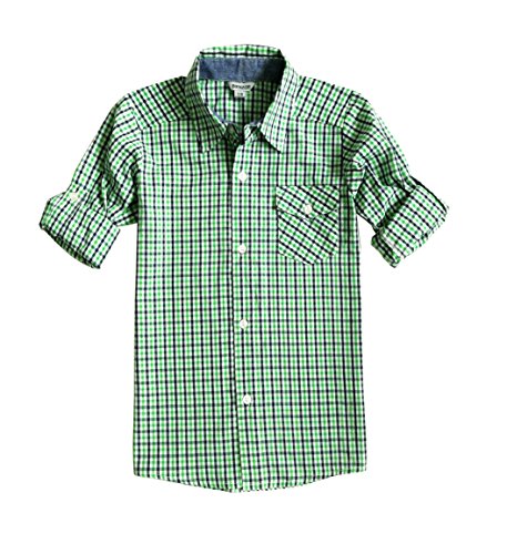 BIENZOE Jungen Baumwolle Plaid Knopf Unten Hemd Grün Größe 13/14 von BIENZOE