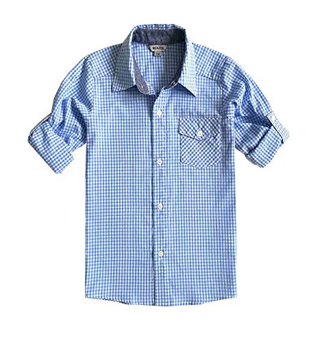 BIENZOE Jungen Baumwolle Plaid Knopf Unten Hemd hellblau Größe 5/6 von BIENZOE