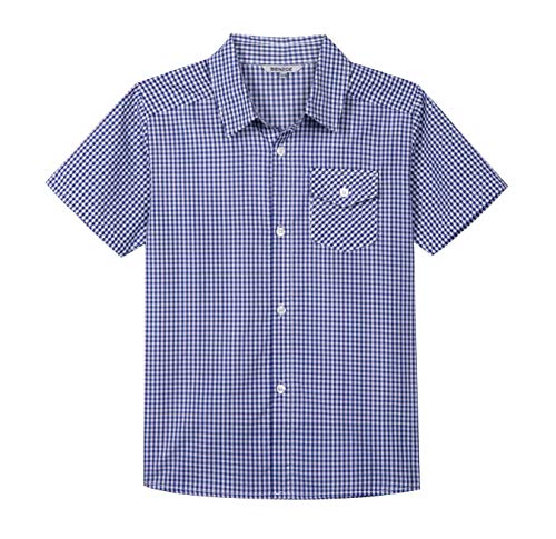 BIENZOE Jungen Baumwolle Plaid Knopf Sport Kurz Ärmel Hemd Dunkelblau 11/12 BIENZOE Jungen Baumwolle Plaid Knopf Sport Kurz Ärmel Hemd Dunkelblau 11/12 von BIENZOE