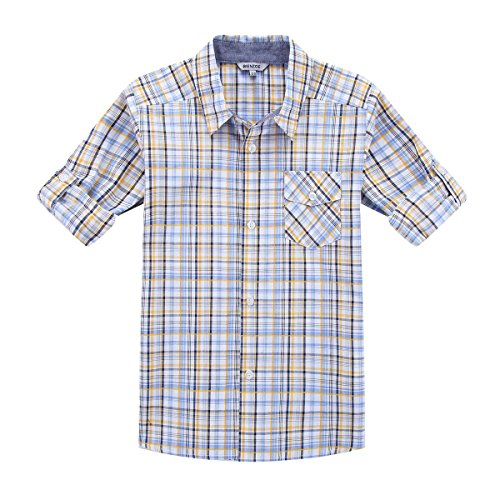 BIENZOE Jungen Baumwolle Plaid Knopf Unten Hemd Gelb Blau Größe 3/4 von BIENZOE
