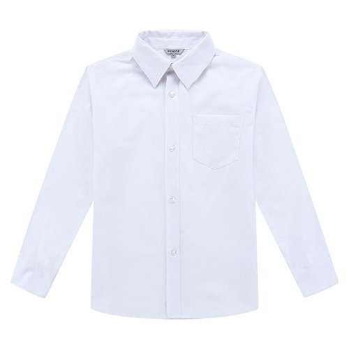 BIENZOE Jungen Schuluniform Lange Ärmel Knopf Unten Oxford Hemd Weiß Größe 14 von BIENZOE