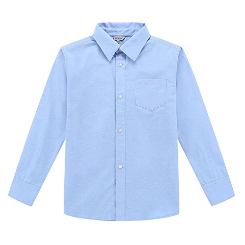 BIENZOE Jungen Schuluniform Lange Ärmel Knopf Unten Oxford Hemd blau Größe 8 von BIENZOE