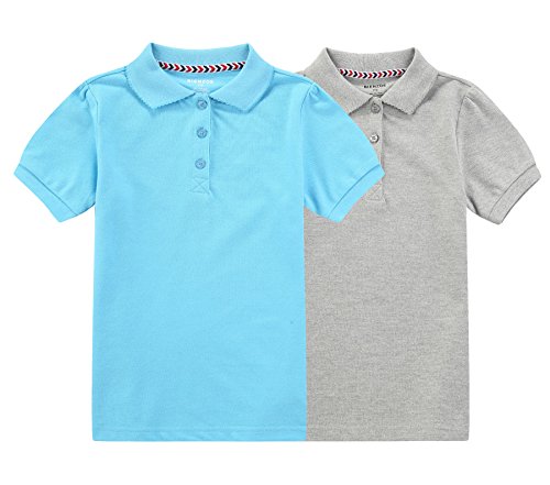 BIENZOE Mädchen Antimikrobiell Kurzes Hülsen 2pc Polo Satz blau/grau 7/8 von BIENZOE