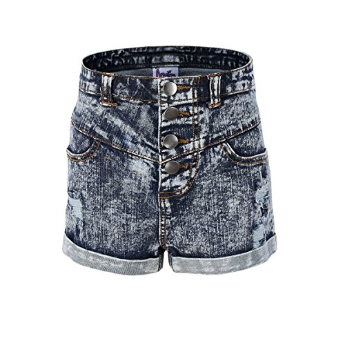 BIENZOE Mädchen Weiche Hohe Taille Löcher Gerissen Dehnbar Jeans Shorts Größe 9 von BIENZOE