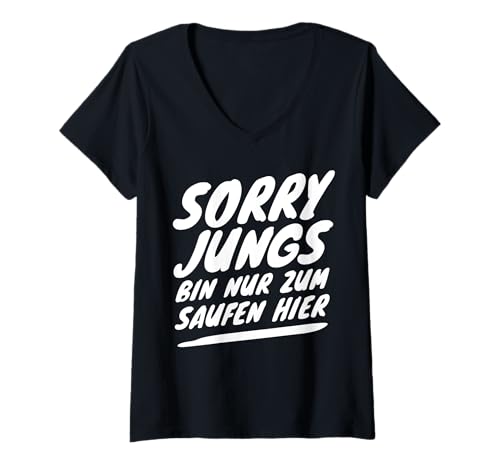 Damen Party Outfit Mädchen Damen Frauen Lustiger Bier Alk Spruch T-Shirt mit V-Ausschnitt von Bier Alkohol Saufen Suff Party Kostüm Verkleidung