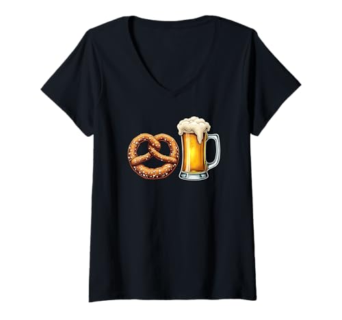 Damen Brezel und Bier T-Shirt mit V-Ausschnitt Damen Brezel und Bier T-Shirt mit V-Ausschnitt von Bier Brezel
