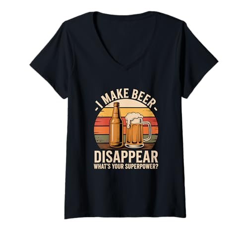 Damen I Make Beer Disappear What's Your Superpower Bier Fun Männer T-Shirt mit V-Ausschnitt von Bier Humor Bierliebhaber Biertrinker Party