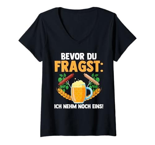 Damen Noch EIN Bier T-Shirt mit V-Ausschnitt von Bier Saufen Alkohol Oktoberfest