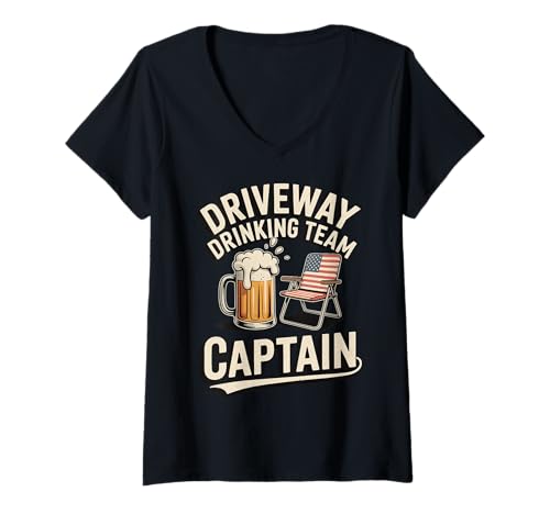 Damen Driveway Drinking Team Captain Trinker Im Hinterhof T-Shirt mit V-Ausschnitt Damen Driveway Drinking Team Captain Trinker Im Hinterhof T-Shirt mit V-Ausschnitt von Bier Trinken Party Auf Der Auffahrt