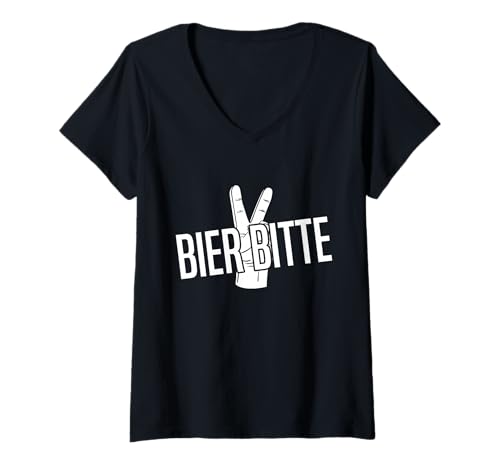 Damen Zwei Bier Bitte Finger Peace Zeichen T-Shirt mit V-Ausschnitt von Bierista