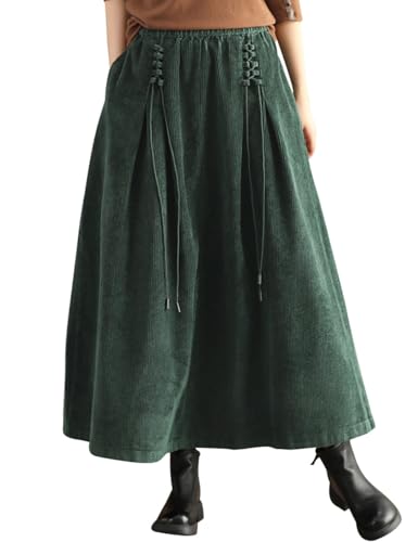 Bifscebn Damen Elastische Taille A-Linie Lange Cordröcke Green L von Bifscebn