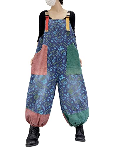 Bifscebn Damen Gedruckt Zwanglos Lockere Latzhose Baggy Denim Jumpsuits mit Taschen Style 3 Blue von Bifscebn
