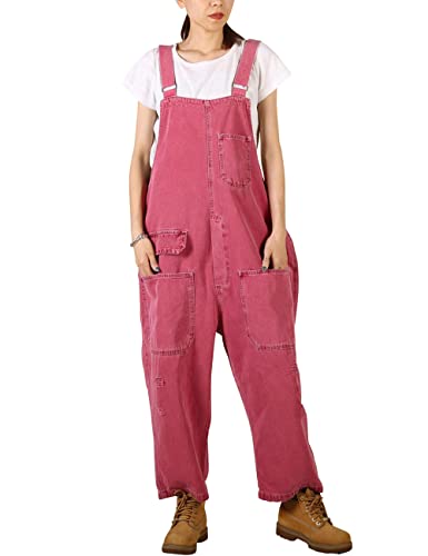 Bifscebn Damen Lässig Overalls mit verstellbaren Trägern Zerrissene Jeans Weites Bein Denim-Overalls mit Taschen Red von Bifscebn
