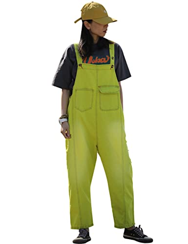 Bigassets Damen Zerrissene Jeans Lässige lockere Baggy-Latzhose Denim Strampler Overalls mit Taschen Style 1 Green von Bifscebn