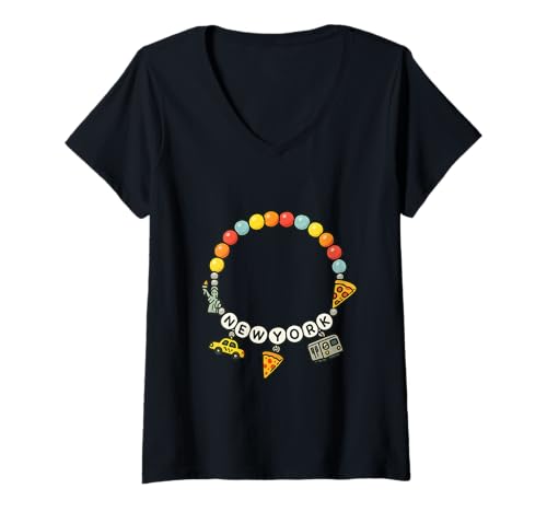 Damen Newyork Freundschaftsarmband Charm Design T-Shirt mit V-Ausschnitt von Big Apple Beadworks