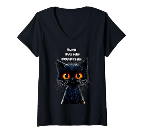 Damen Niedlich, verflucht, verwirrt. Schwarze Katze T-Shirt mit V-Ausschnitt Damen Niedlich, verflucht, verwirrt. Schwarze Katze T-Shirt mit V-Ausschnitt von Big Belly Ballet Kitty Cat Wearing a Tutu.