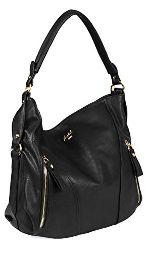 Big Handbag Shop Umhängetasche für Damen, einfacher Reißverschluss-Effekt, groß, Schwarz - schwarz - Größe: Einheitsgröße von Big Handbag Shop