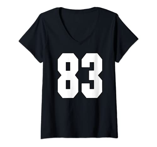 Damen Big #83 Jersey Nummer 83 Uniform Größter Fan Lieblingsspieler T-Shirt mit V-Ausschnitt von Big Number 83 Jersey Player Uniform #83 Shirts