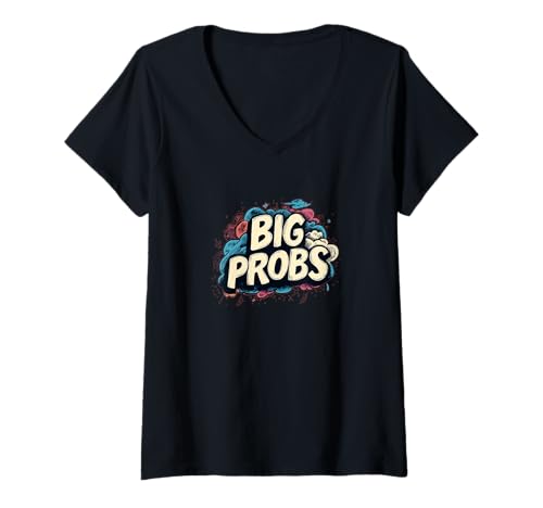 Damen Lustiges großes Probs-Emblem T-Shirt mit V-Ausschnitt Damen Lustiges großes Probs-Emblem T-Shirt mit V-Ausschnitt von Big Probs Outfit