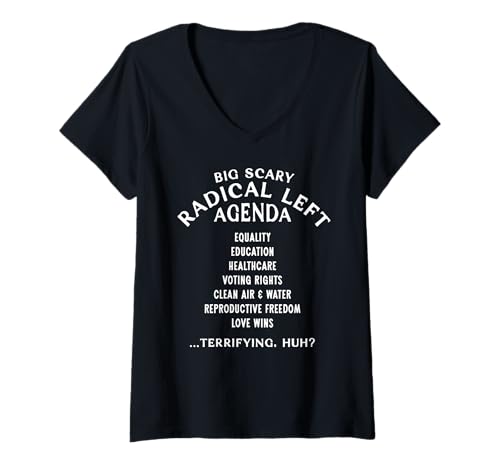 Damen Retro Big Scary Radical Left Agenda Pro Damen Sarkastisch T-Shirt mit V-Ausschnitt von Big Scary Radical Left Agenda Pro Women Men