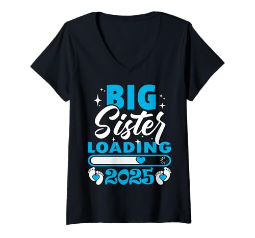 Damen Big Sister Loading 2025, befördert zur Big Sister 2025 T-Shirt mit V-Ausschnitt von Big Sister Loading 2025, Promoted To Big Sister