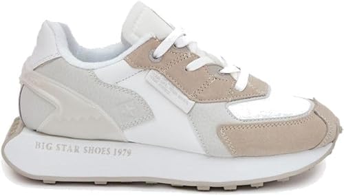 Leder Damen Big Star Hi-Poly System Sneaker, Weiß, 37 EU von Big Star