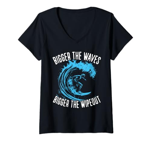 Damen Big Wave Surfing Größer Die Wellen sind größer The Wipeout Surfer T-Shirt mit V-Ausschnitt Damen Big Wave Surfing Größer Die Wellen sind größer The Wipeout Surfer T-Shirt mit V-Ausschnitt von Big Wave Surfing Designs for Surfer