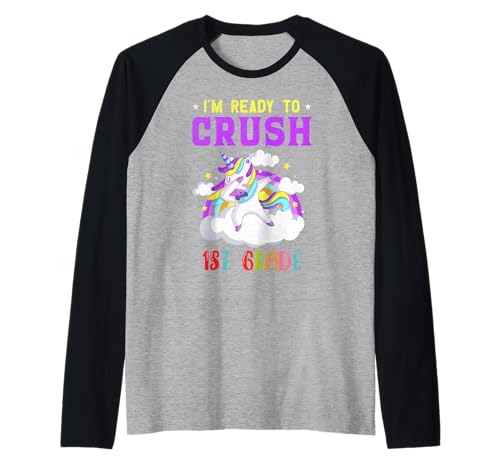 Bereit, die 1. Klasse zu zerquetschen, EIN Einhorn-Mädchen Raglan von Big Yellow School Bus Academy