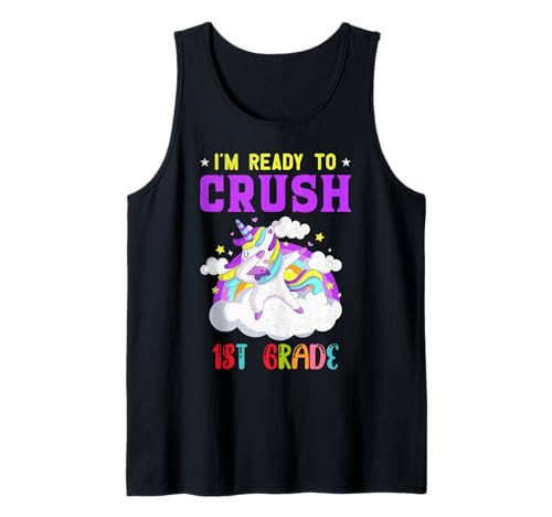 Bereit, die 1. Klasse zu zerquetschen, EIN Einhorn-Mädchen Tank Top von Big Yellow School Bus Academy