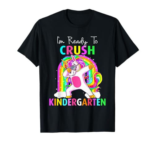 Ready to Crush Kindergarten Einhorn Dab Girls Back to School T-Shirt von Big Yellow School Bus Academy