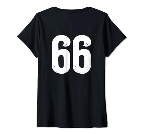 Damen Nummer 66 auf der Rückseite T-Shirt mit V-Ausschnitt Damen Nummer 66 auf der Rückseite T-Shirt mit V-Ausschnitt von Big numbers, large number gifts