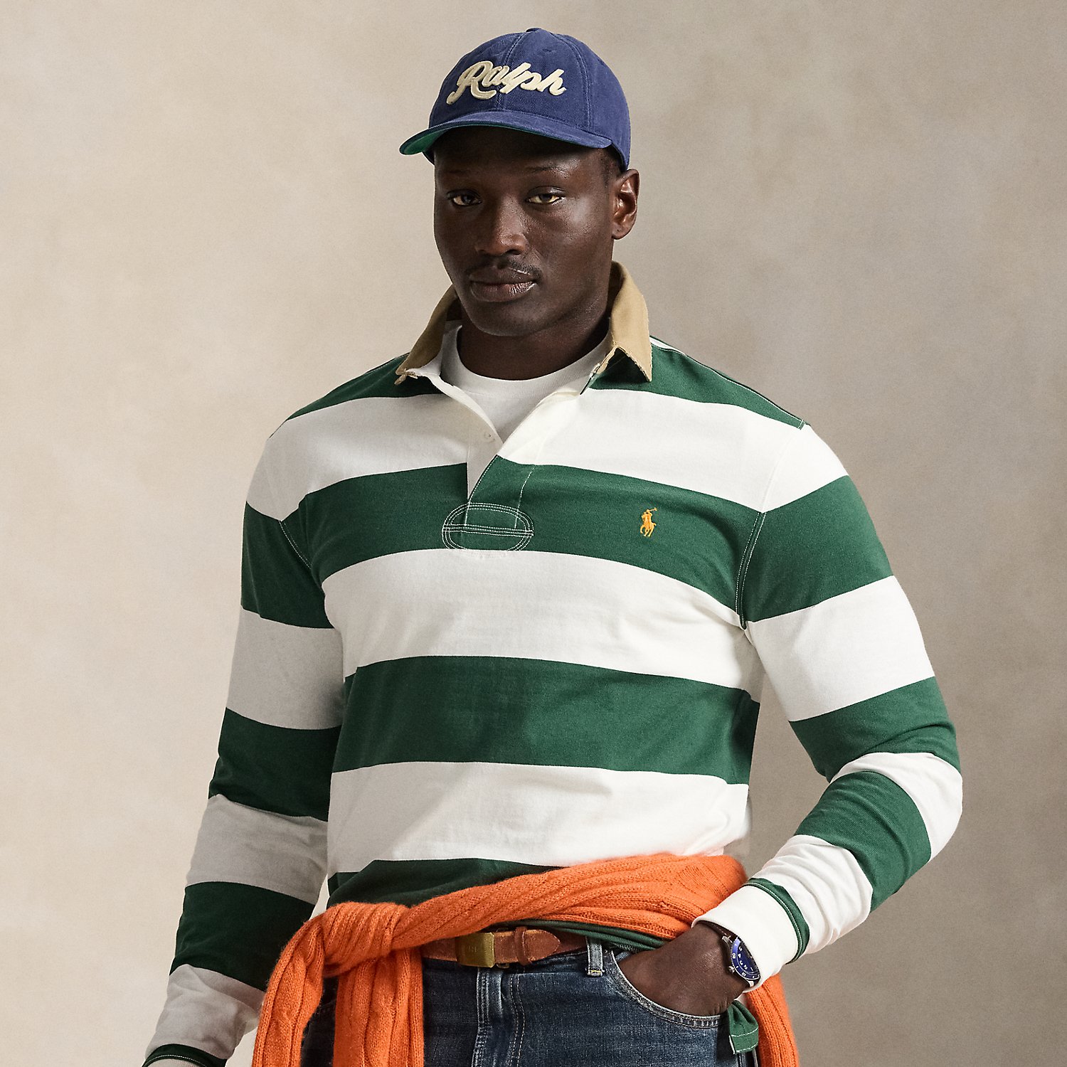 Große Größen - Gestreiftes Rugbyshirt mit Khaki-Kragen Große Größen - Gestreiftes Rugbyshirt mit Khaki-Kragen von Big & Tall