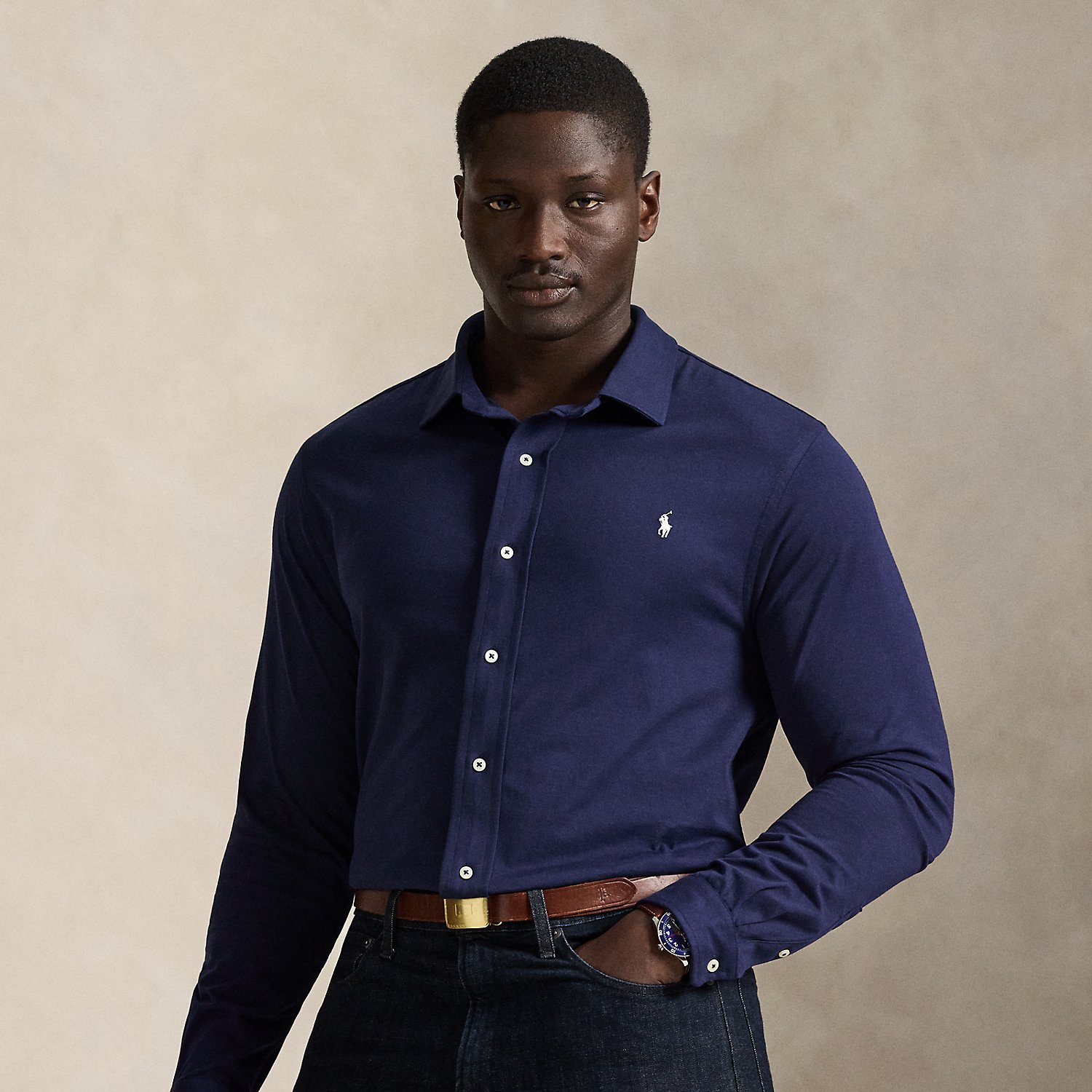 Große Größen - Jerseyhemd mit gespreiztem Kragen von Big & Tall