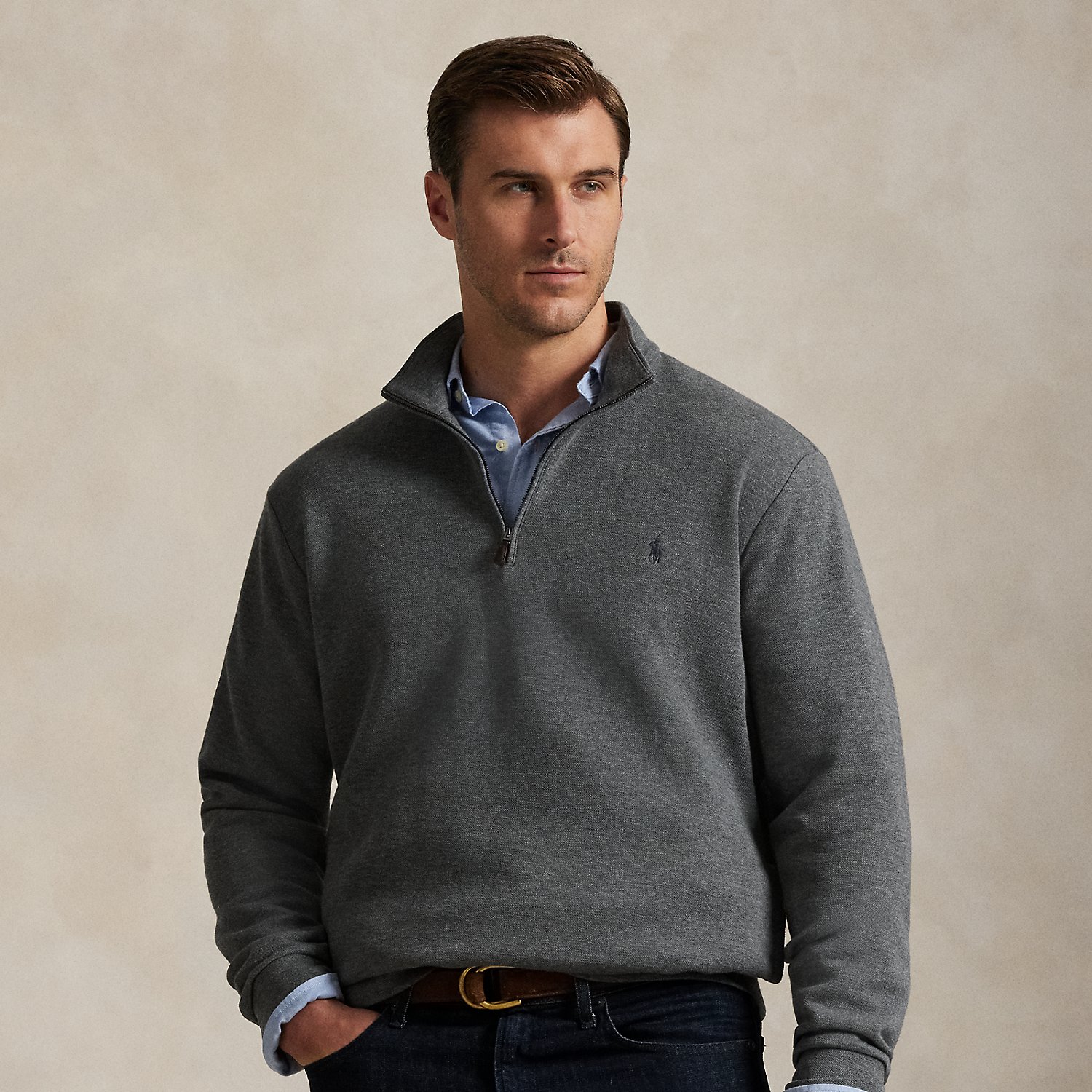 Große Größen - Piqué-Pullover mit Viertelreißverschluss von Big & Tall