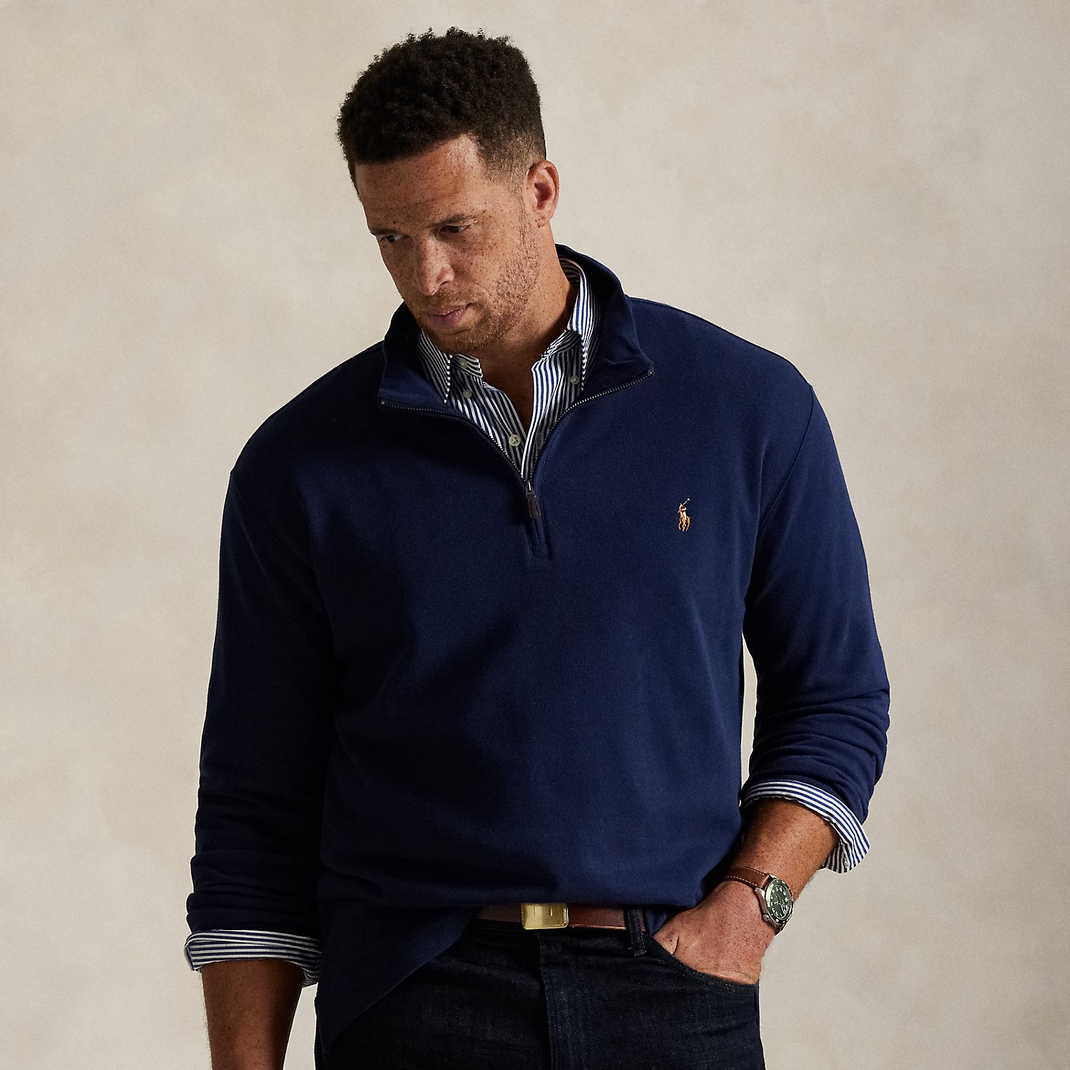 Große Größen - Rippenpullover mit Reißverschluss von Big & Tall