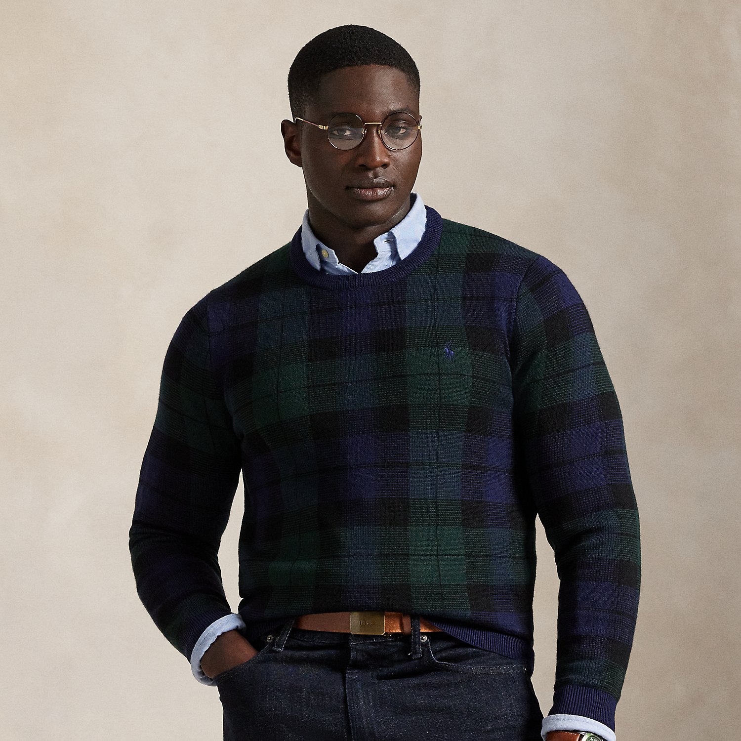 Große Größen - Waschbarer Karo-Wollpullover von Big & Tall