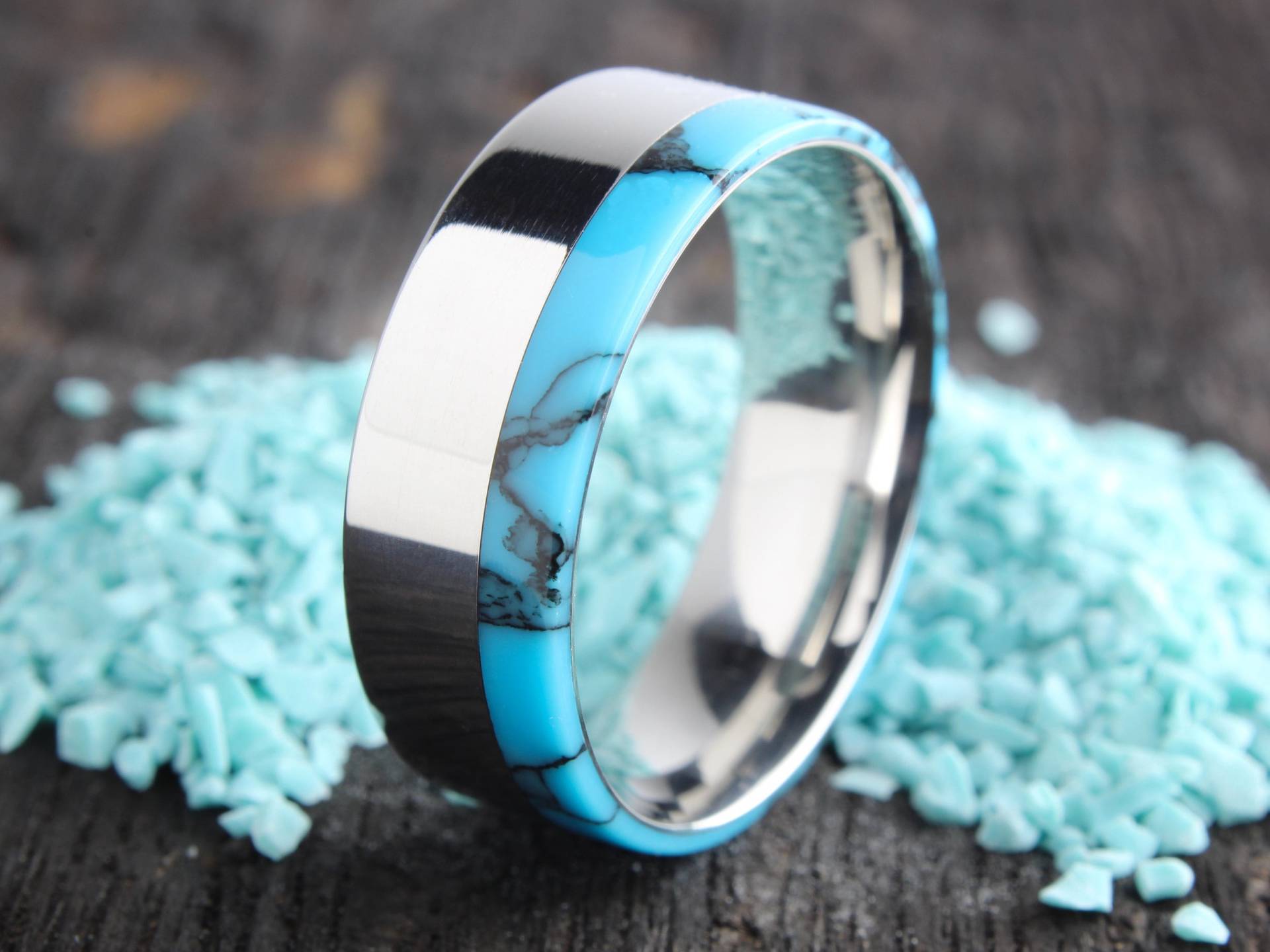 Ehering Türkis-Inlay Edelstahl Comfort Fit Ring Ehering Türkis-Inlay Edelstahl Comfort Fit Ring von BigBlueBarnShop