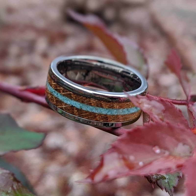 Titan Whisky Fass Ring Türkis Inlay, Comfort Fit Band Titan Whisky Fass Ring Türkis Inlay, Comfort Fit Band von BigBlueBarnShop