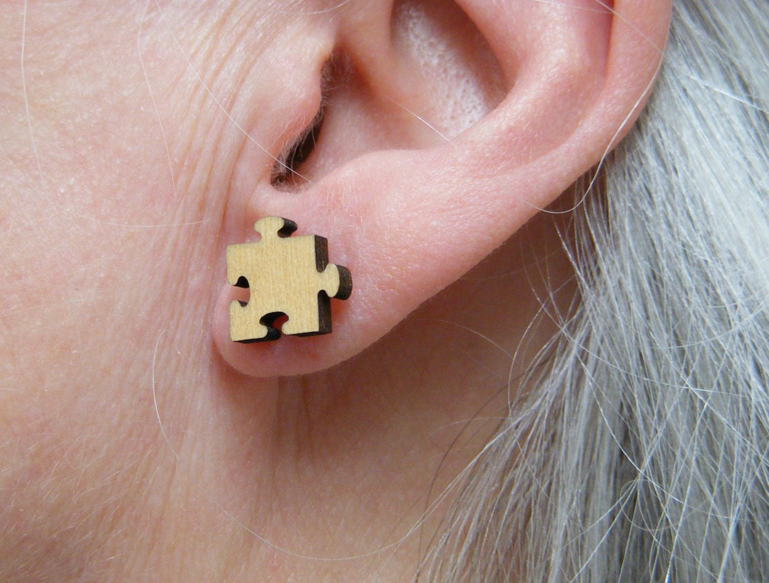 Puzzle Stück Ohrring in Meiner Eigenen Uk-Werkstatt Aus Naturholz von BigBrainWorkshop