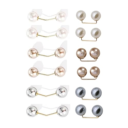 Doppel Faux Perlen Brosche Set, 12 Stück Damen Cardigan Kragen Pullover Schal Clips, Eleganter Schmuck für Geschenke Frauen Mädchen, Gold Silber Beige von BigCheer