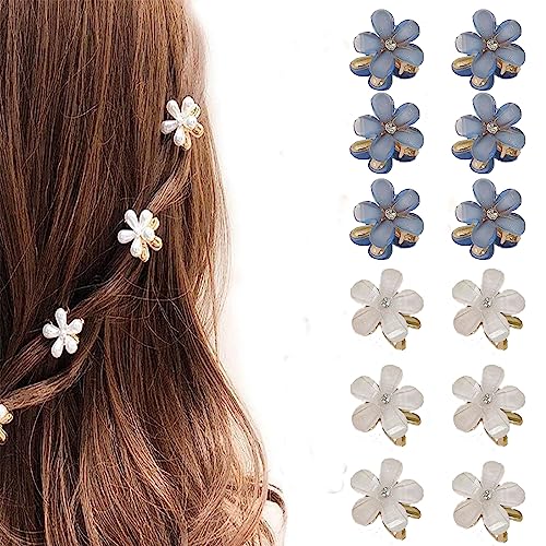 Mini Diamant Haarspangen Set, 12 Stück, Blumenmuster, für Damen & Mädchen, Süße Haarschmuck, Ideal für Fotos, Alltag, Party & Hochzeit, Weiß & Blau von BigCheer