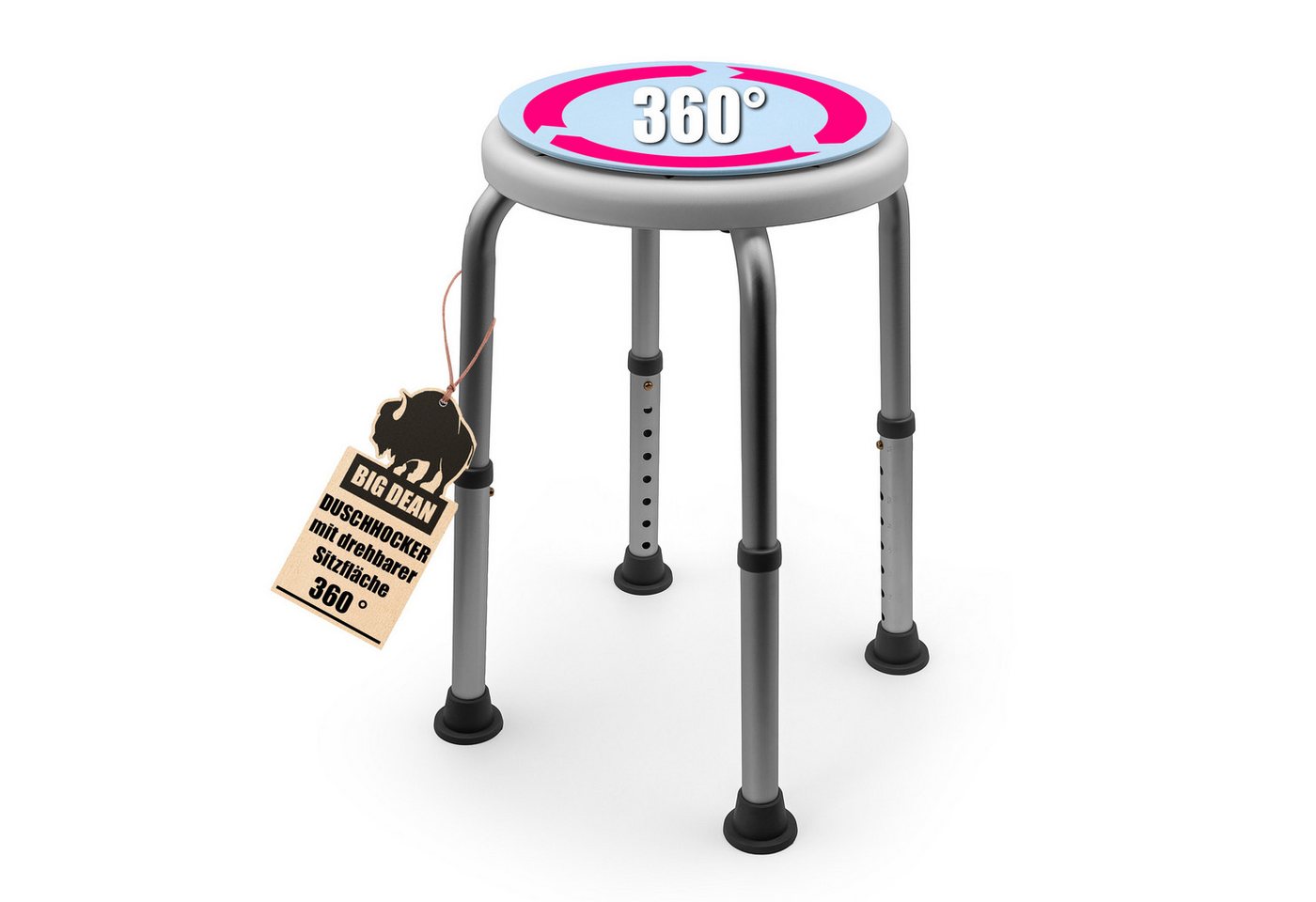 BigDean Dusch- und Badhocker 360° drehbarer belastbarer Duschstuhl bis 136 kg höhenverstellbar, belastbar bis 136 kg, 360° drehteller von BigDean