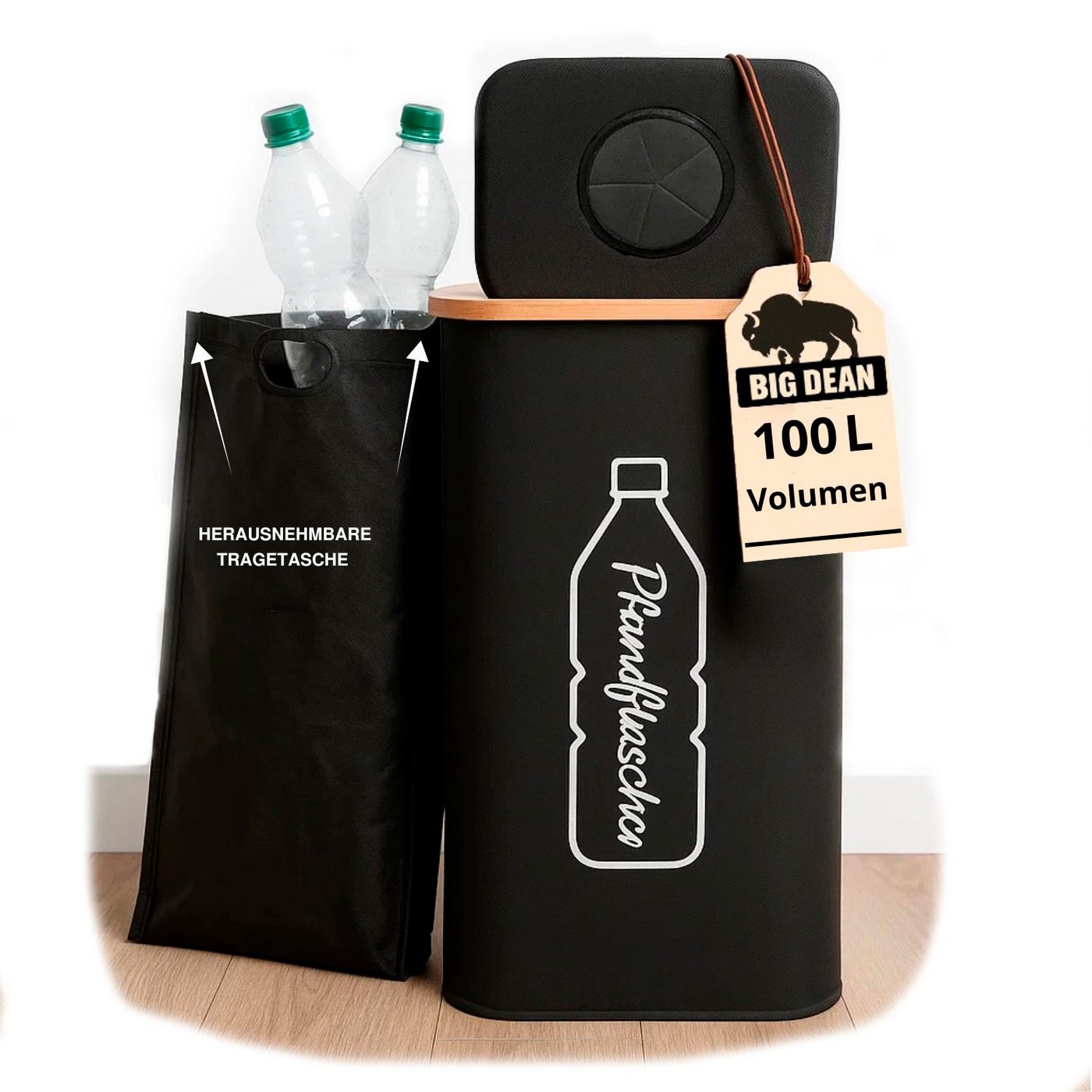 BigDean Flaschenkorb Pfandflaschen Sammelbehälter 100L inkl. Tragetasche Flaschensammler, 100 l von BigDean
