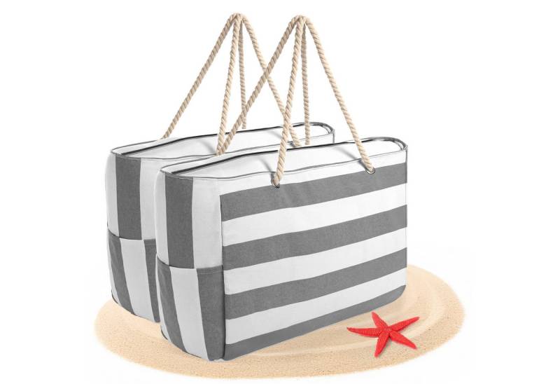 BigDean Strandtasche Badetasche XXL 2 Stück grau weiß große Schwimmbad Tasche praktisch (2-tlg) von BigDean