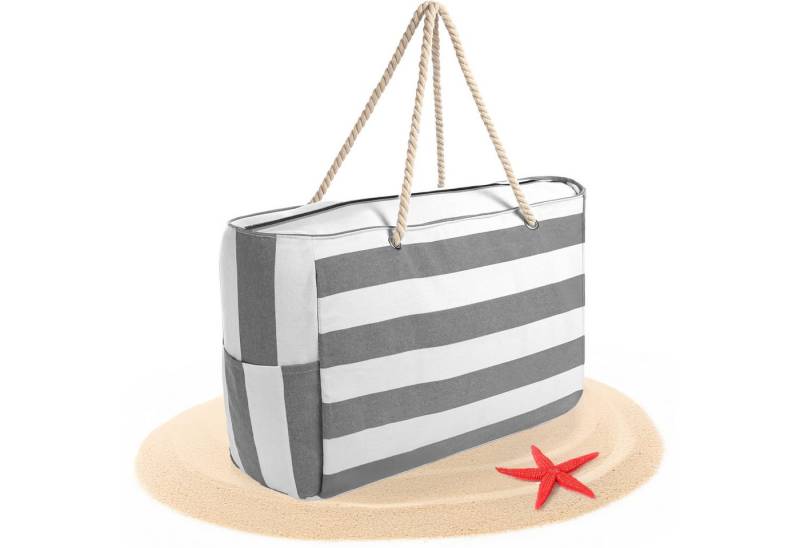 BigDean Strandtasche Badetasche XXL grau weiß große Saunatasche mit Reißverschluss (1-tlg) von BigDean