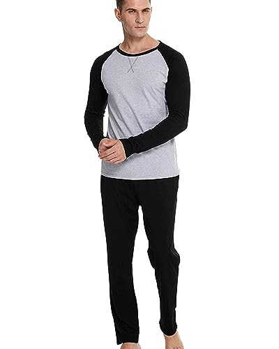BigKing Langarm Pyjama mit Farbkontrast, Herren Pyjama mit Geteiltem Kontrast, Homewear für Familien Freizeitreisen (as3, Alpha, l, Regular, Regular, Schwarz) von BigKing