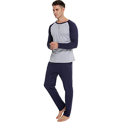 BigKing Langarm Pyjama mit Farbkontrast, Herren Pyjama mit Geteiltem Kontrast, Homewear für Familien Freizeitreisen (as3, Alpha, x_l, Regular, Regular, Navy Blau) von BigKing
